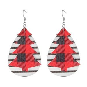 NWOT Double faux leather red plaid Christmas tree over black and white striped